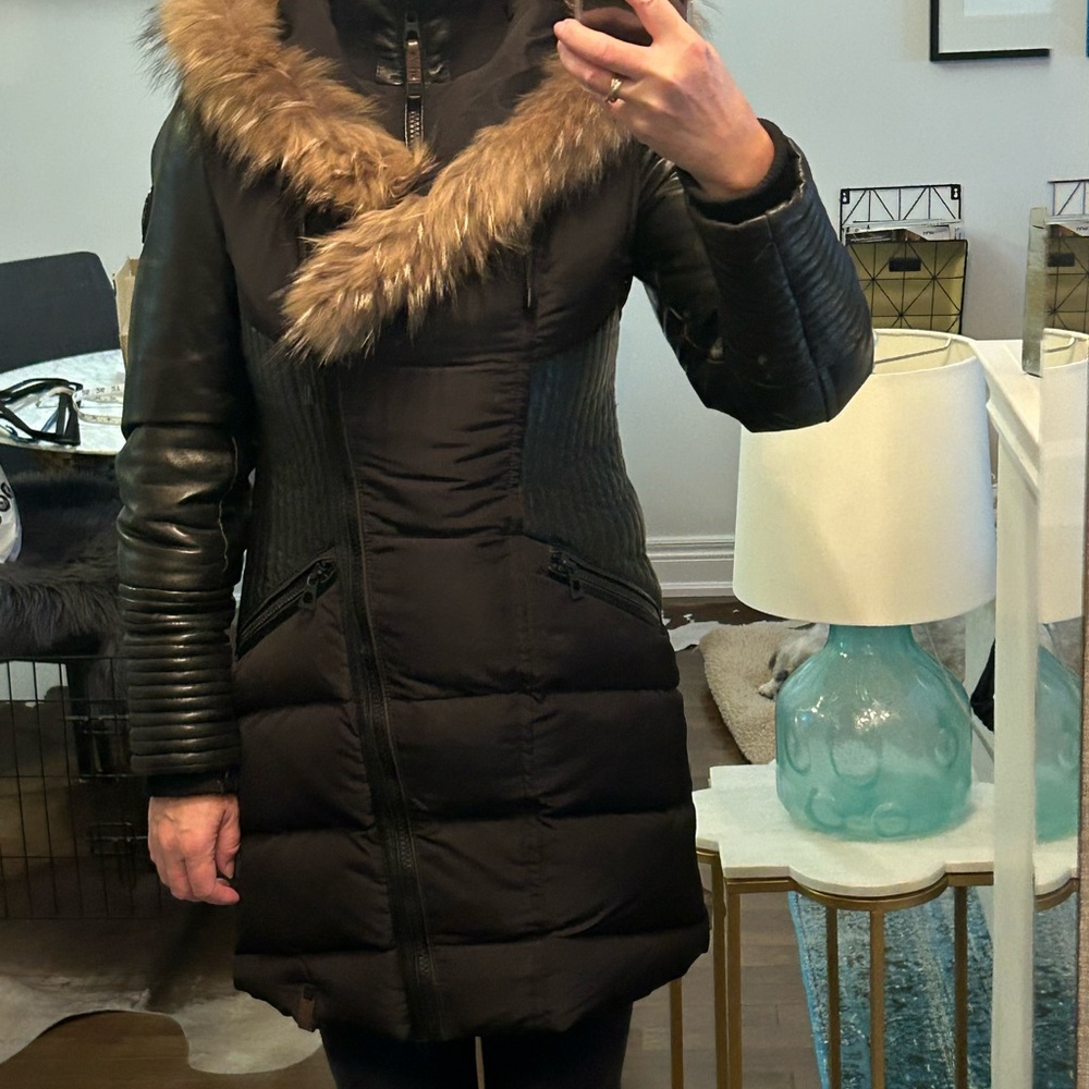 RUDSAK Black Puffer Jacket with Brown Fur Trim